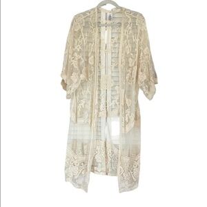 Cream Lace Kimono Topper fairycore Sz L/XL Holiday Party